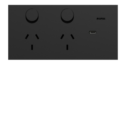 DOUBLE SWITCH POWER POINT WITH USB C CLIPSAL SOLIS ZEN BLACK