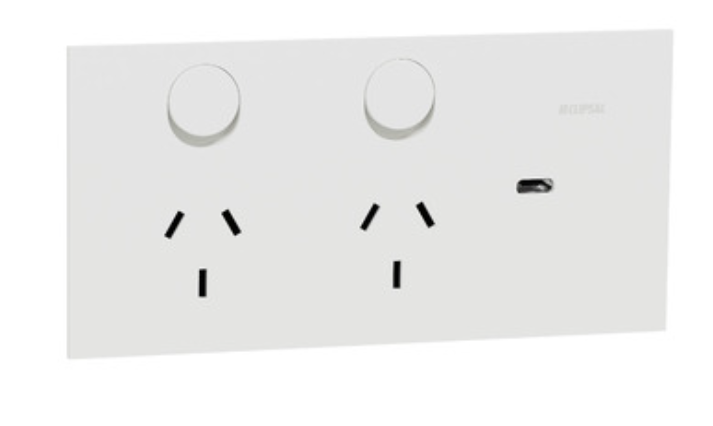 DOUBLE SWITCH POWER POINT WITH USB C CLIPSAL SOLIS ZEN WHITE